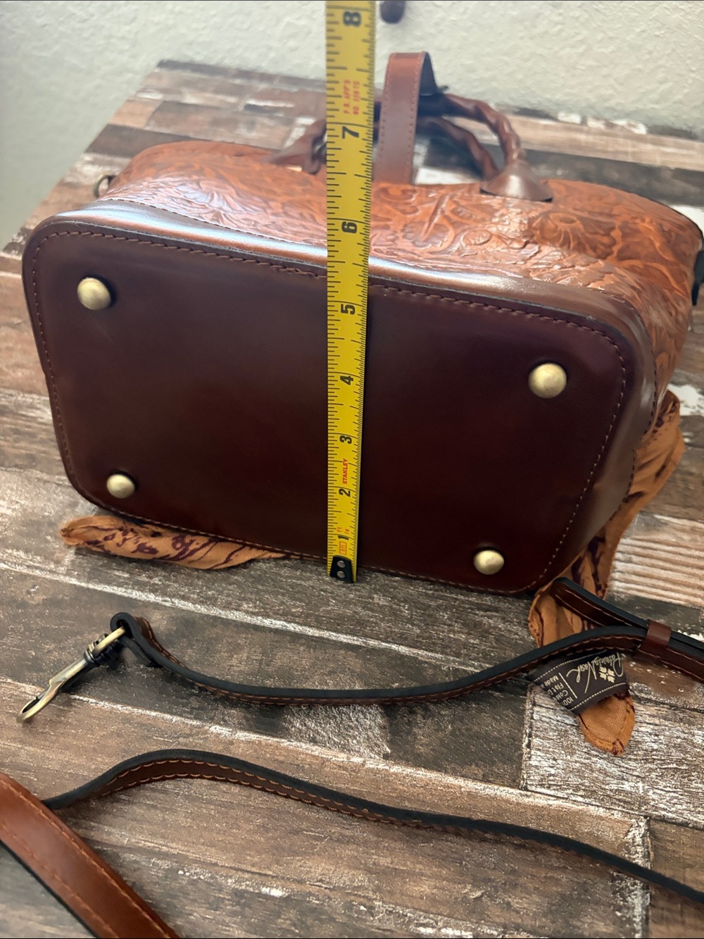 Patricia Nash Mina Tooled Leather Satchel Bucket Bag & Scarf - Picture 5 of 16